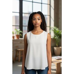 Pleione Womens XS Blouse Dressy Tank Top White Sleeveless Dressy Casual Office
